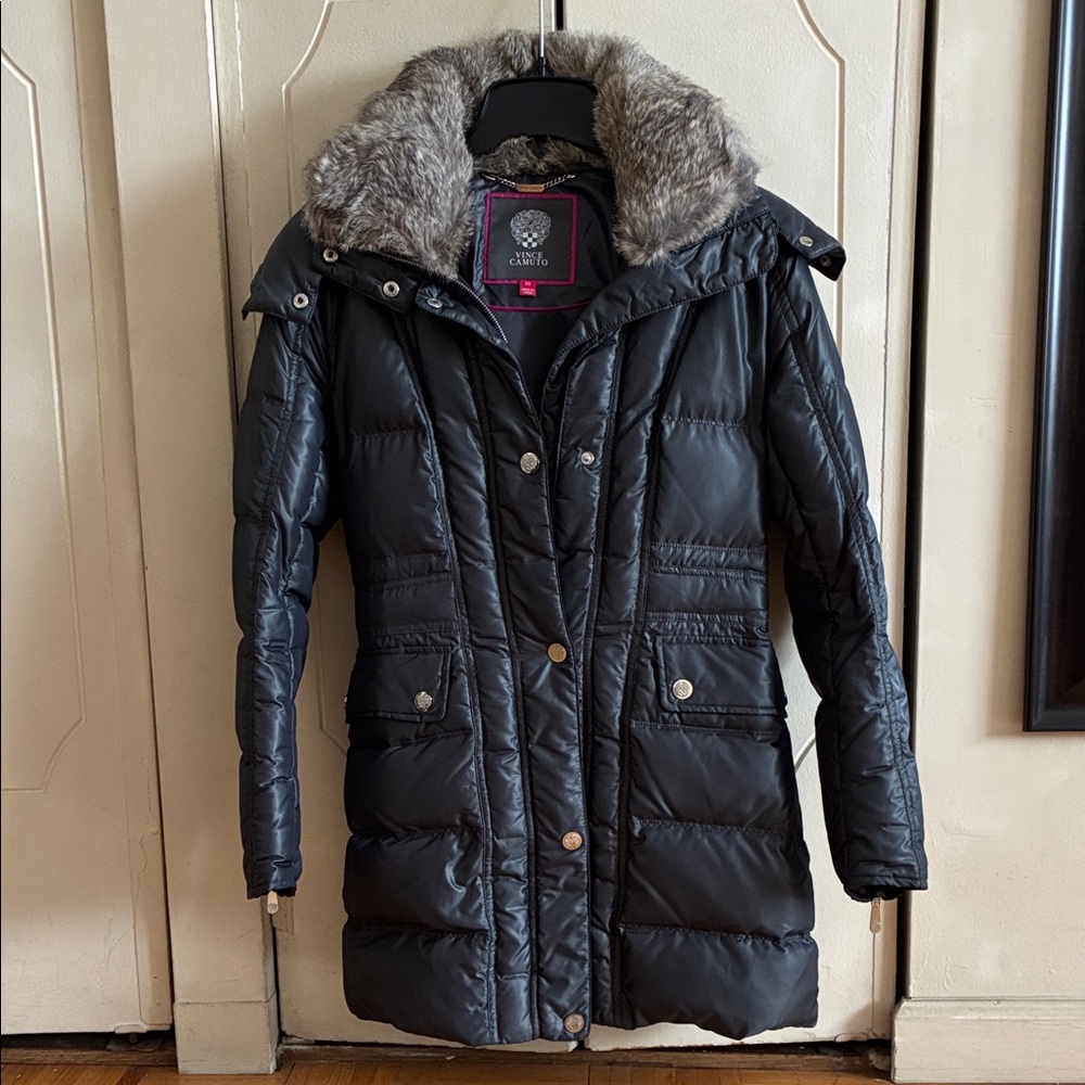 Superdry Black Puffer Jacket with Faux Fur Trim